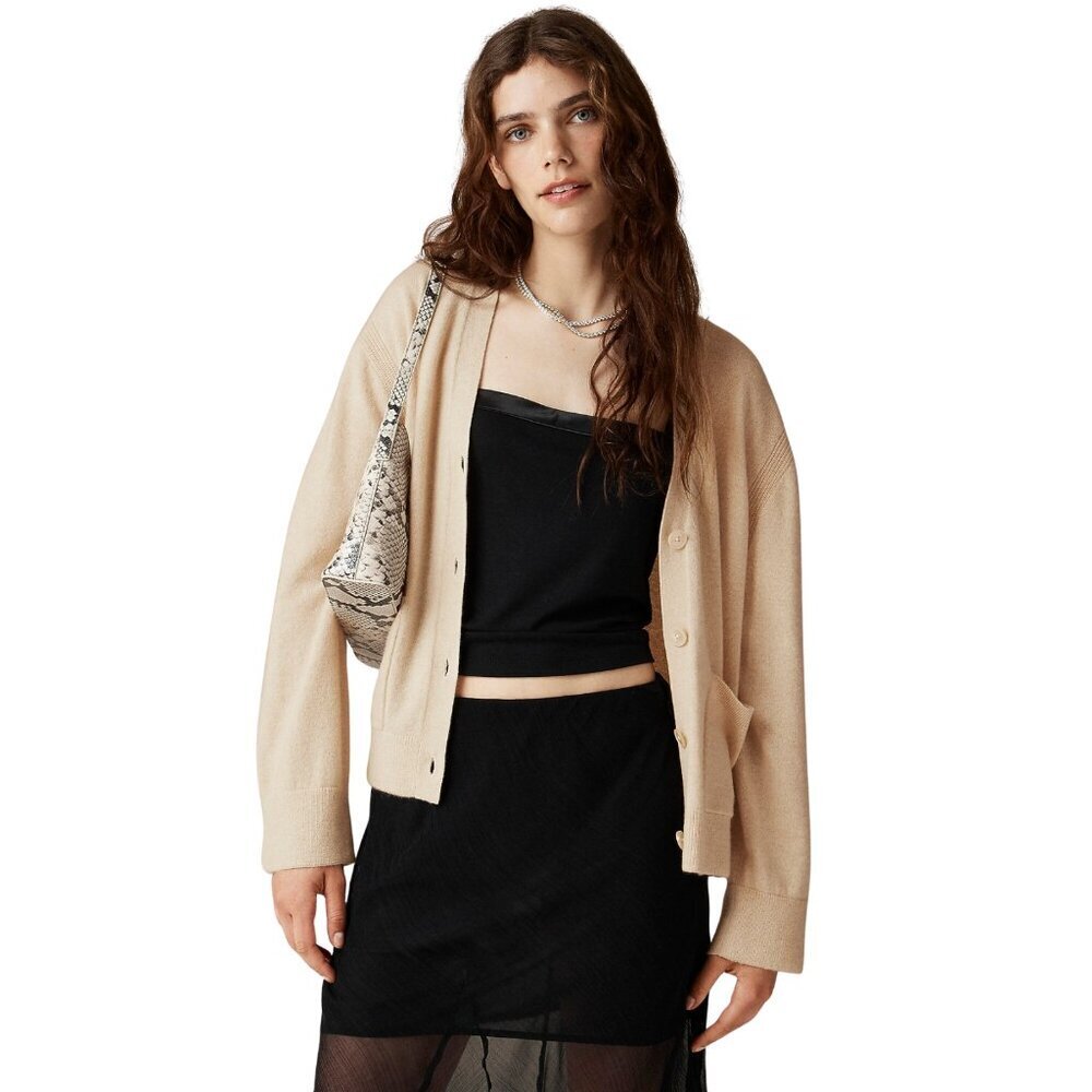 J. Crew 100% Cashmere Cardigan Sweater Quiet Luxury Minimalist Sand - XXS